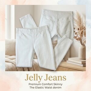 Jelly Jeans Premium Comfort Skinny White Elastic Waist Pull On Denim Pants Small